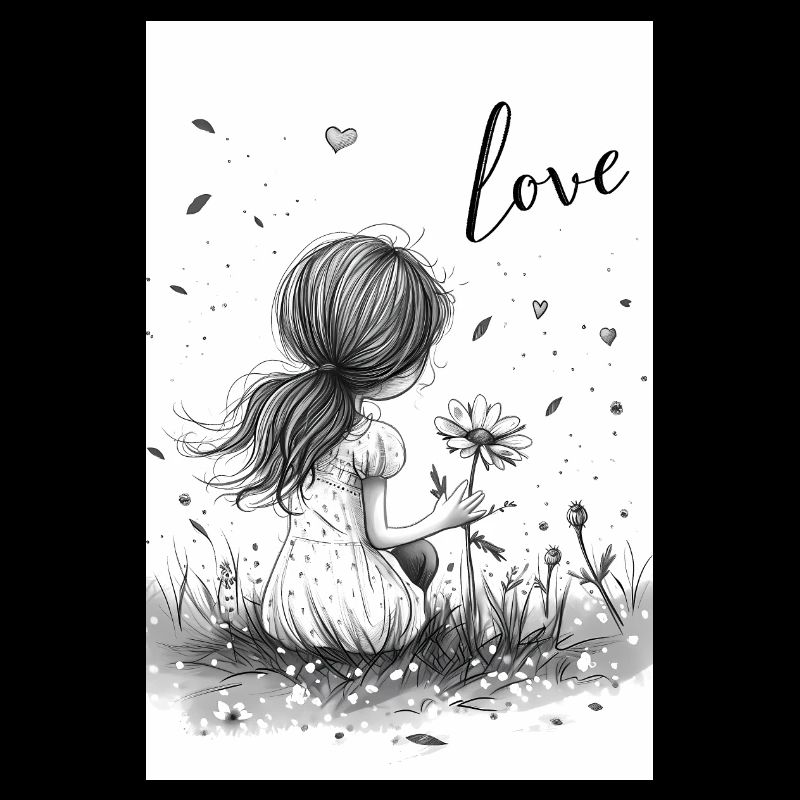 Fille Dessin Amour Fleur Éclos