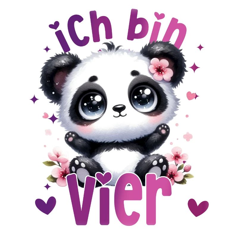 Geburtstag 4 Mädchen Panda Süß Vier 4 Jahre