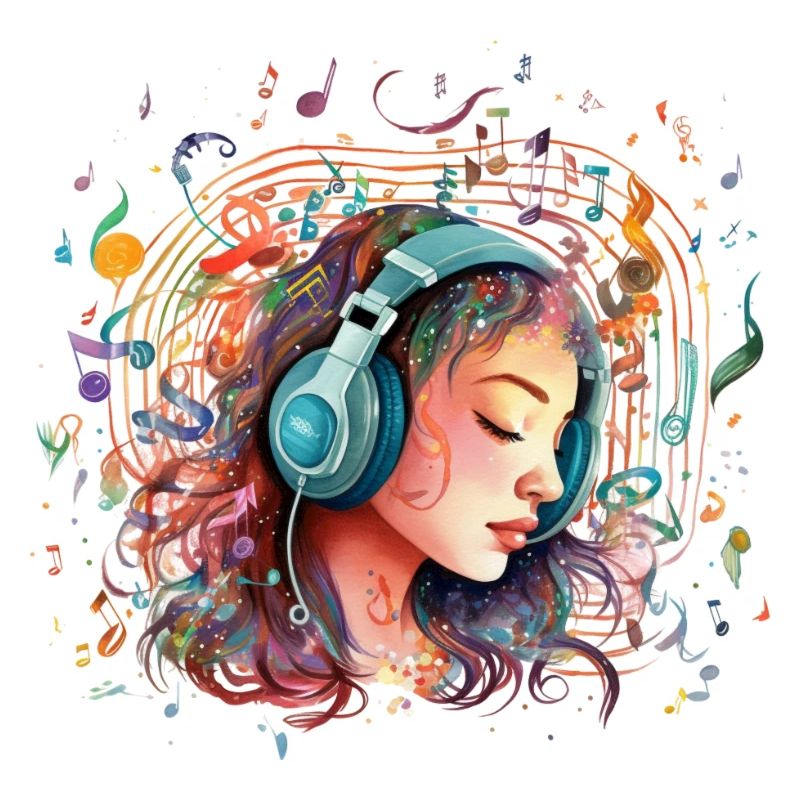 Mädchen mit Kopfhörern hört Musik 2