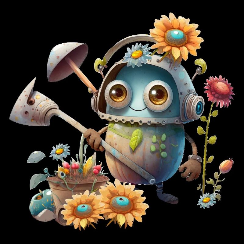Robot mignon dans le jardin