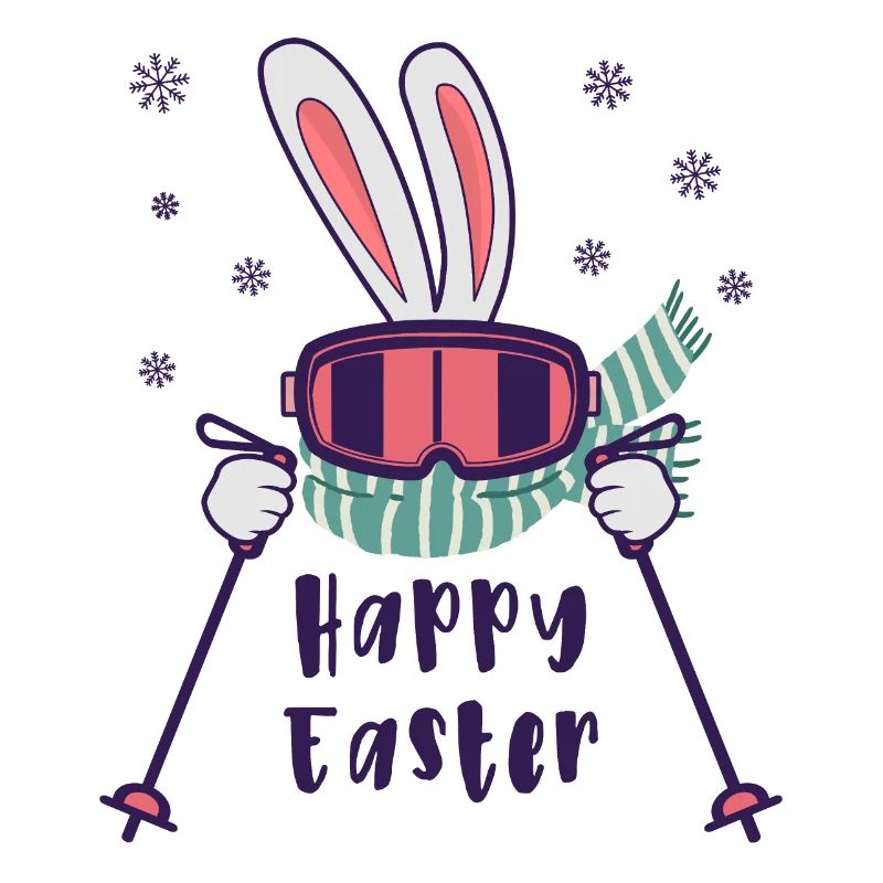 Happy Easter from Skiing Rabbit with ski poles