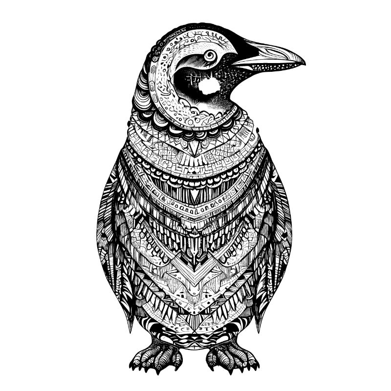 Cool penguin with boho ethno patterns in black