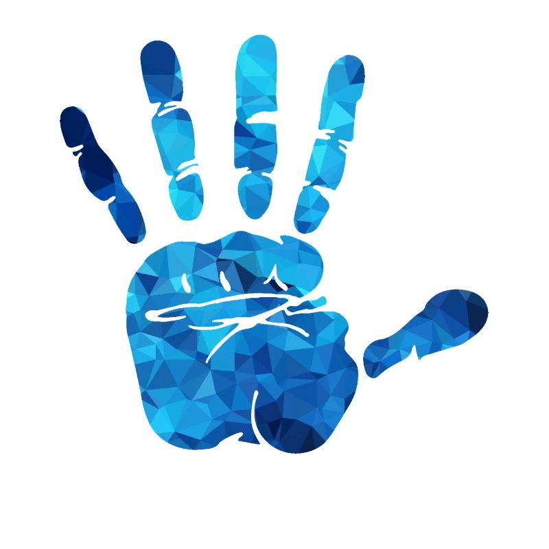 Mains de polygones bleus