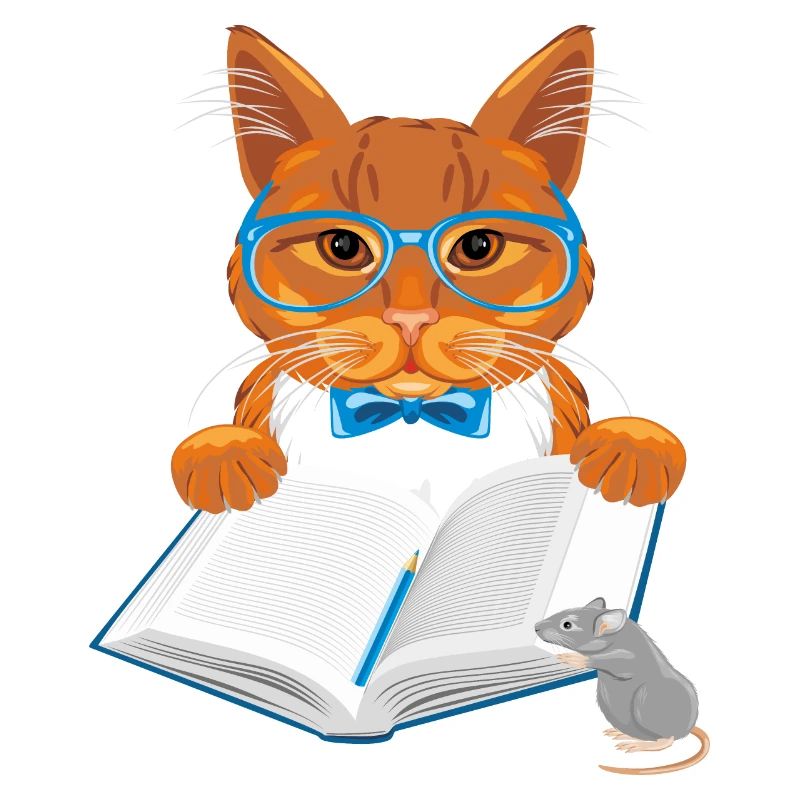 Smart ginger cat and funny mouse