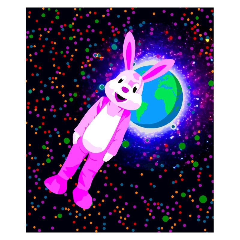 Pink rabbit in space