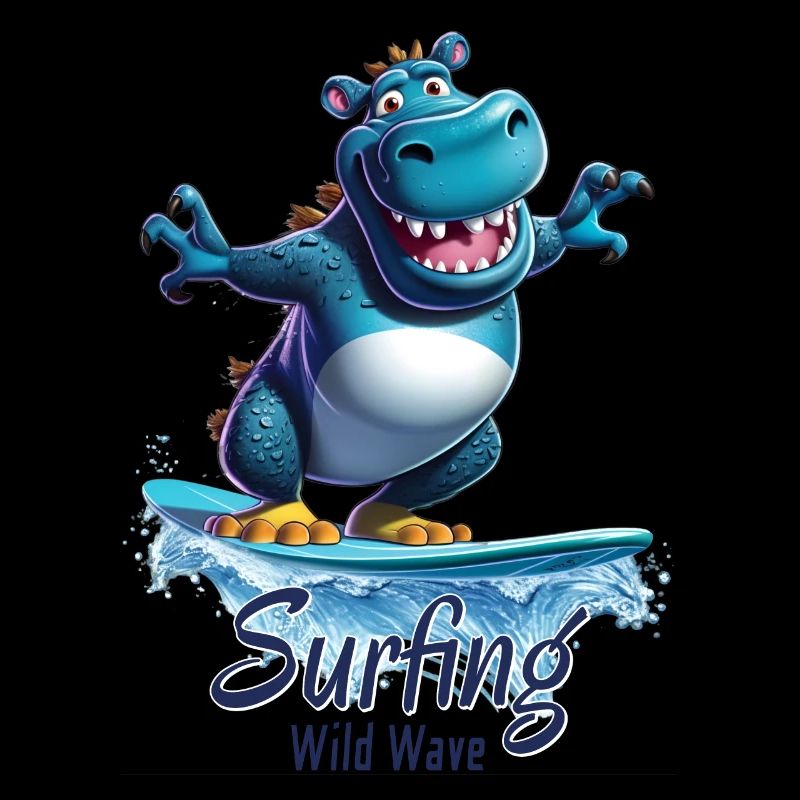 Cooles Nilpferd mit einem Surfbrett - Surfer