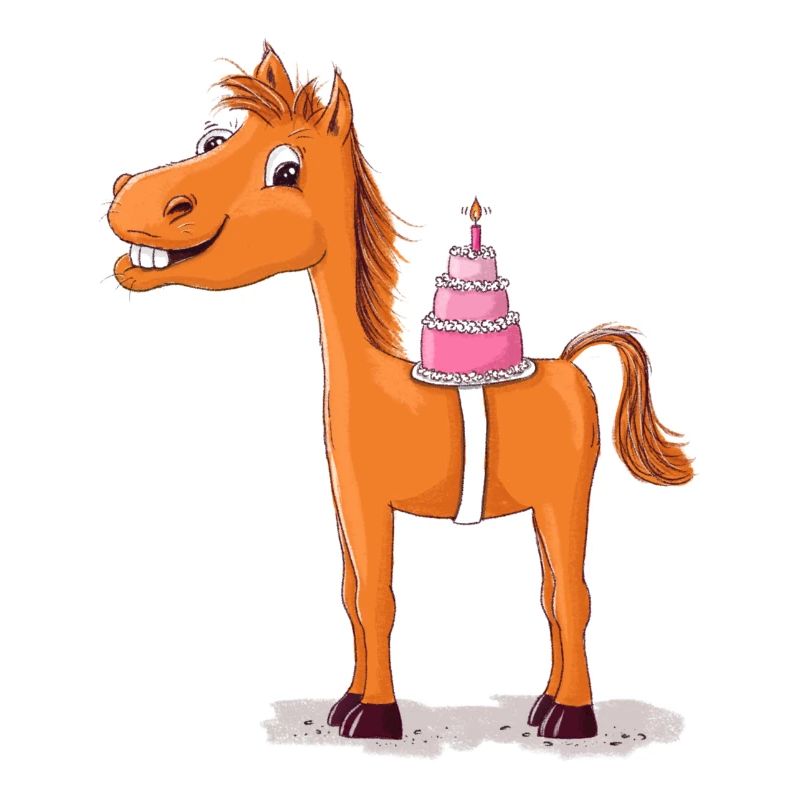 Pferd oder Pony mit Geburtstagstorte