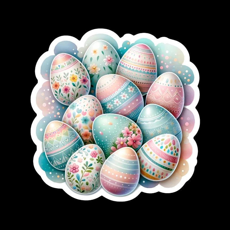 A Set of Cute Watercolored Easter Eggs