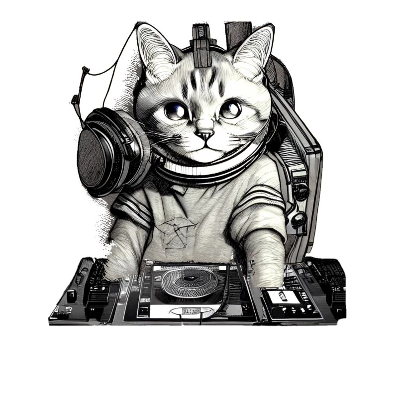 DJ cat avec table de mixage