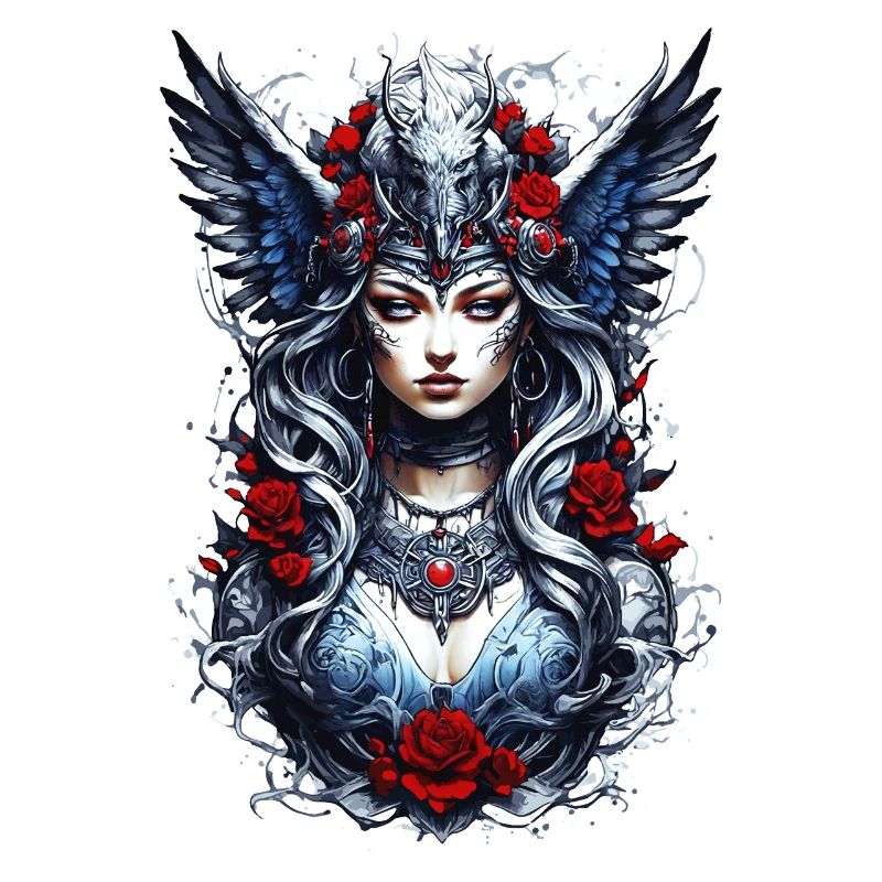 Valkyrie with Ravens, Roses, Vikings
