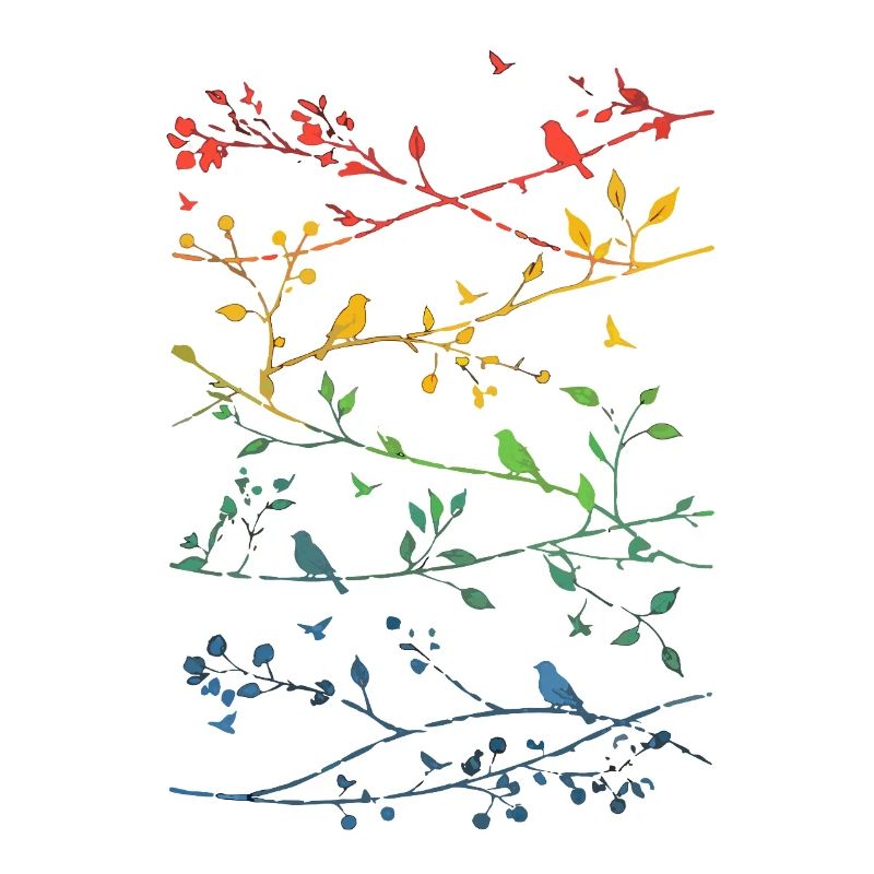 Branches arcenciel et oiseaux