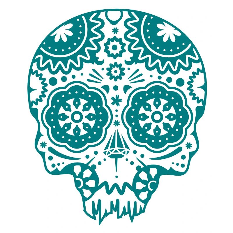 Cranio con vari ornamenti in