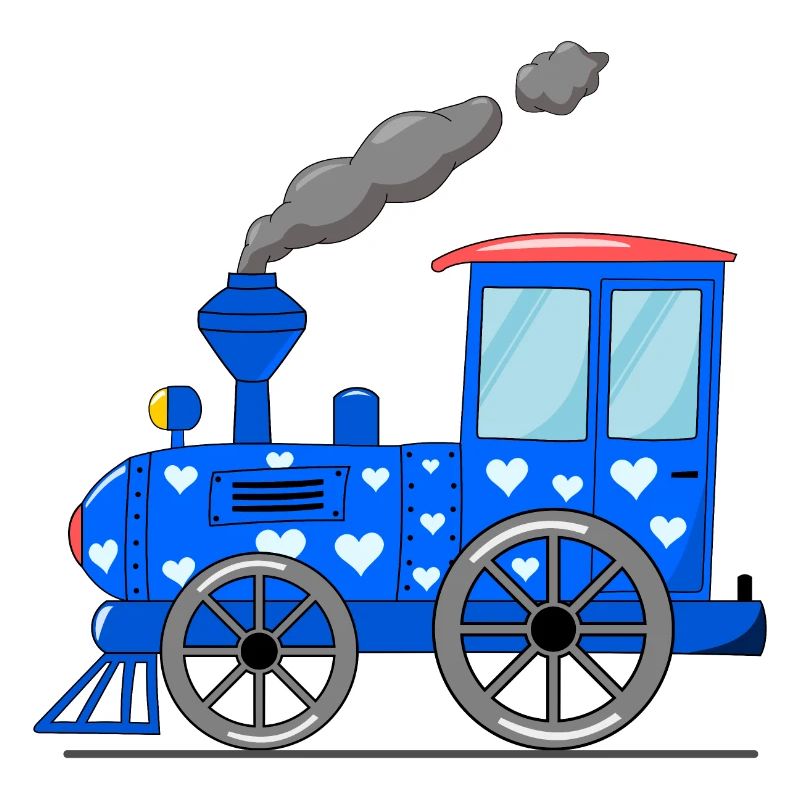 Children's train railway blue with hearts