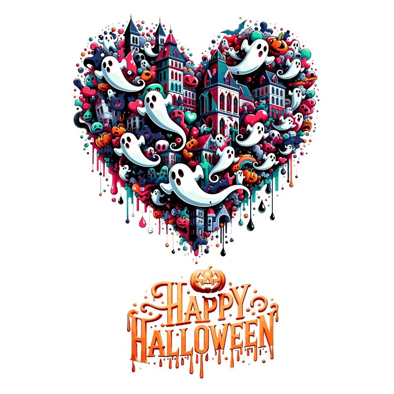 Pop Art Chibi Ghost Heart Halloween Tee