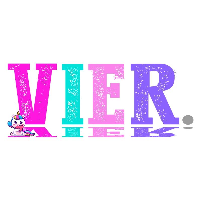 Mädchen 4. Jahre, Vier, Geburtstag Einhorn Design