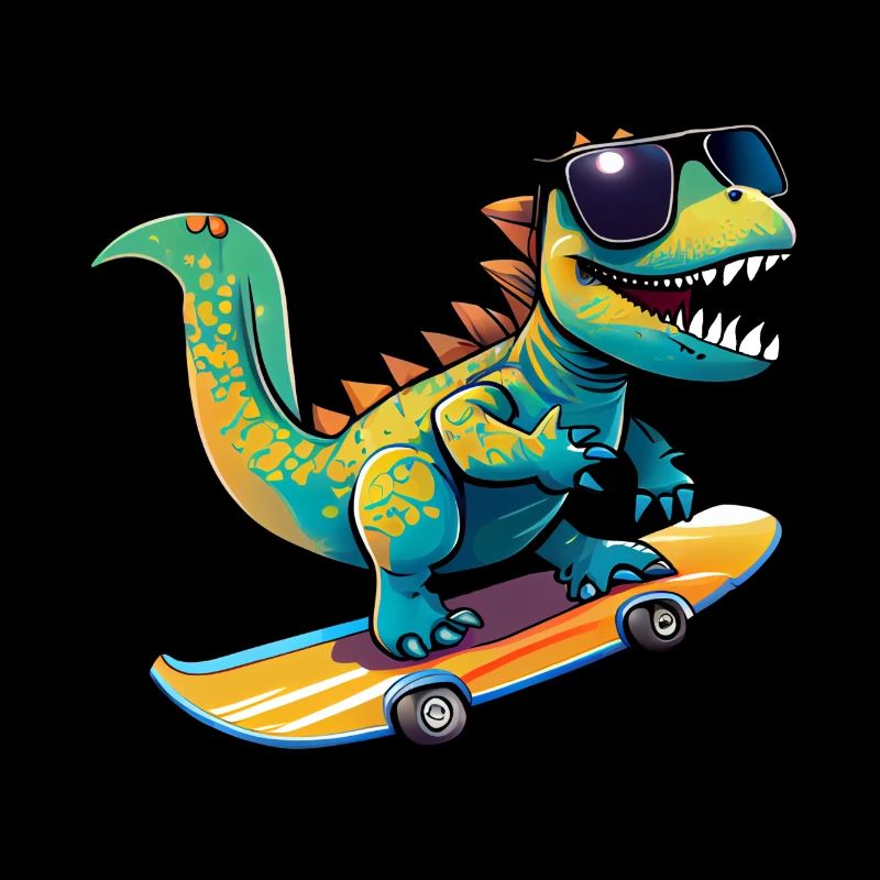 Dino Dinosaurier auf Skateboard mit Sonnenbrille