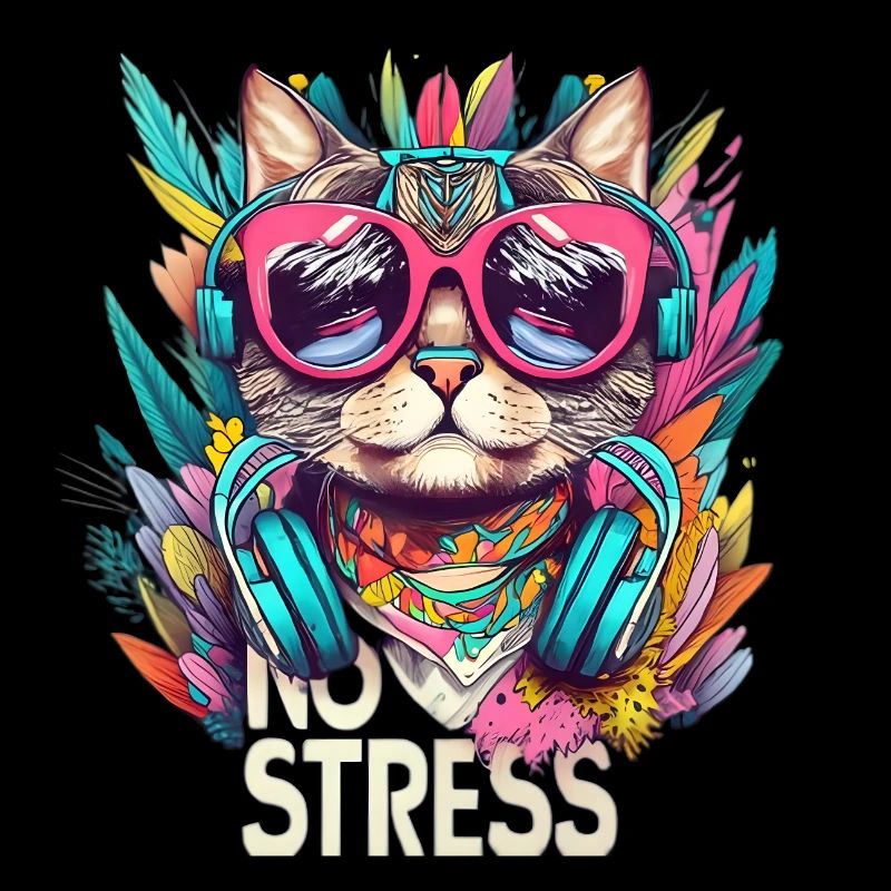 Coole Katze mit Brille - No Stress Cat Design