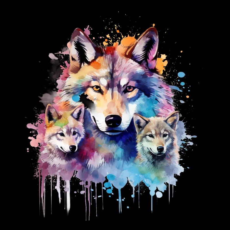 wolf family, gray wolf, cub