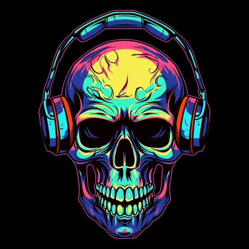 Bunter abstrakter Totenkopf mit Kopfhörer