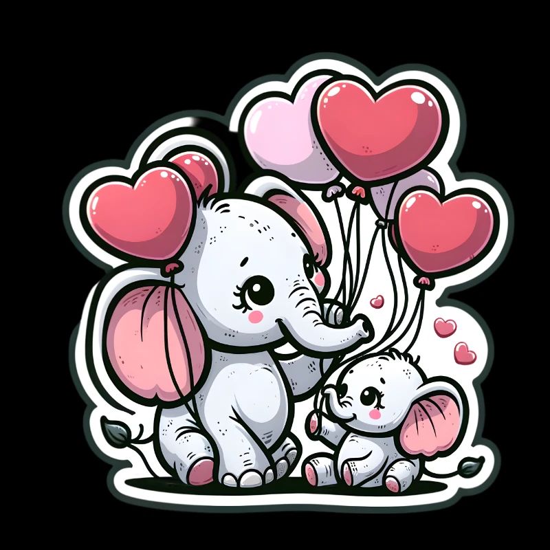 Mignon bébé éléphant avec maman éléphant ballon coeur