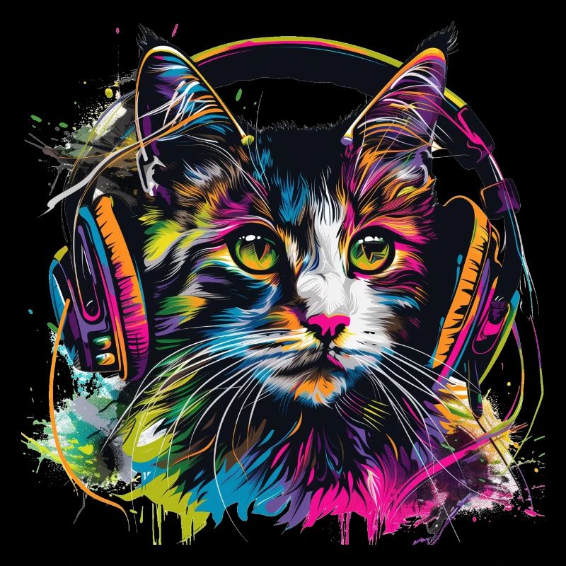 Katze mit großen Kopfhörern