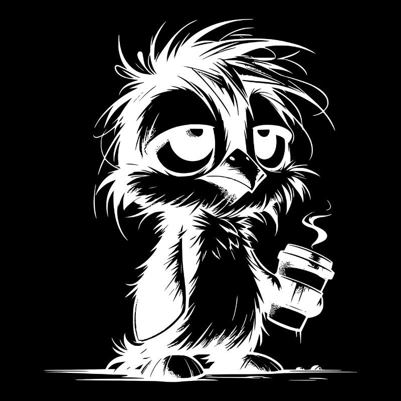 Pingouin vraiment fatigué pas reposé avec du café