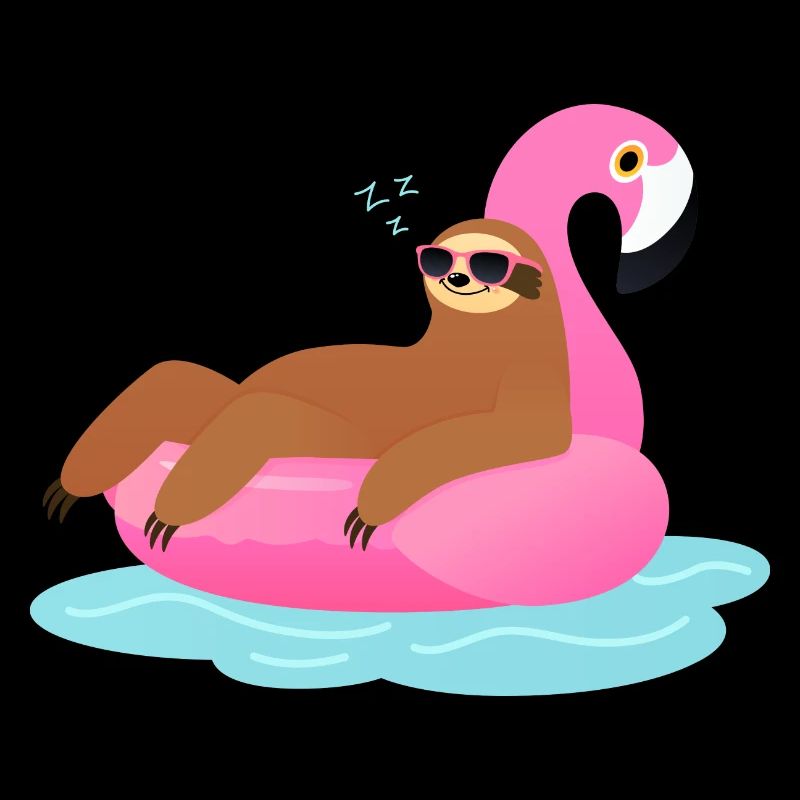 Sloth Sleeping On Flamingo Pool Float