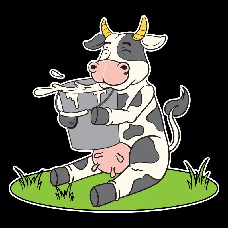 Lustige Kuh mit einem Eimer Milch süße Kuh Kühe