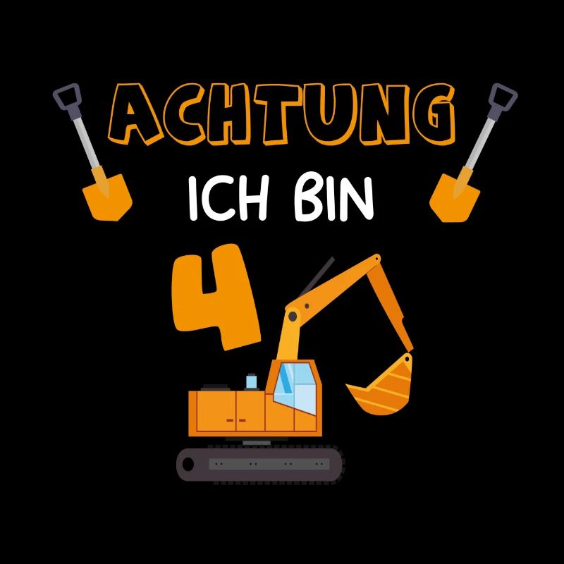 Achtung ich bin 4 - Kinder Bagger Geburtstag Junge