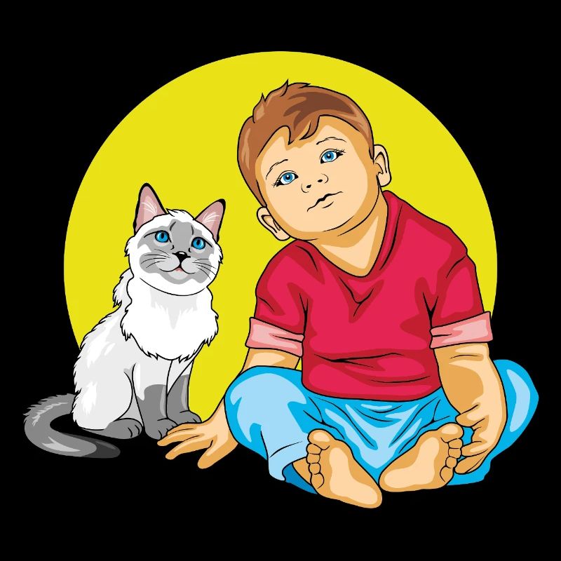 Junge spricht mit einer Siamkatze