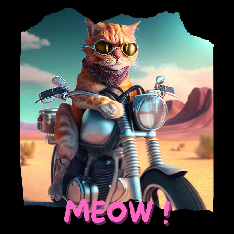 Coole Katze auf dem Motorrad In Der Wüste 2