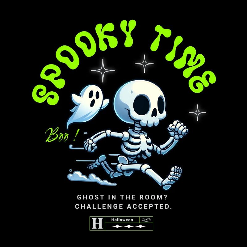 Spooky Time Ghost Skeleton Halloween