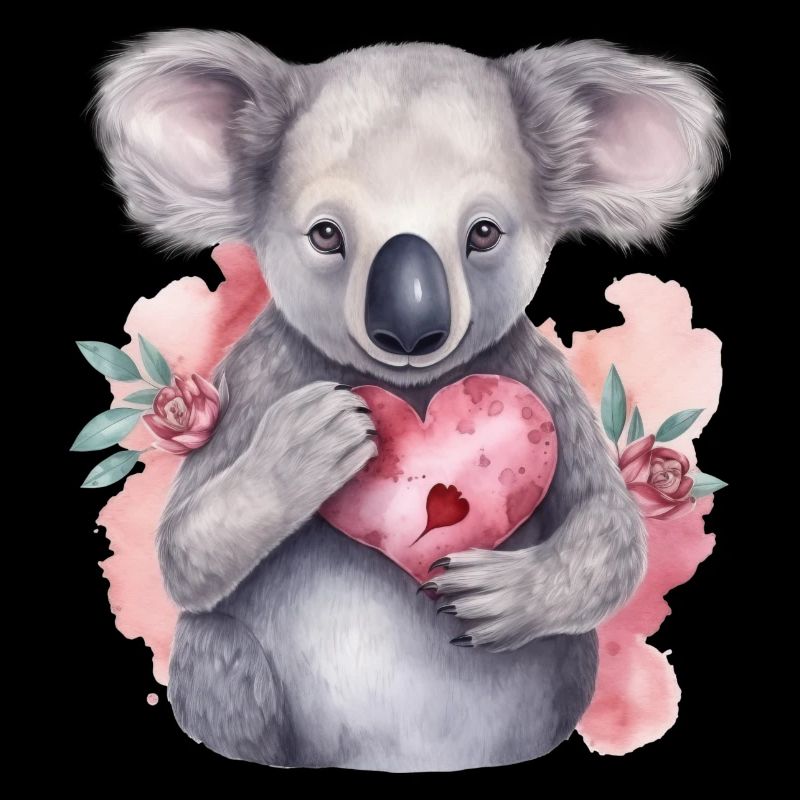 Koala mignon et mignon avec amour de cœur et de fleurs