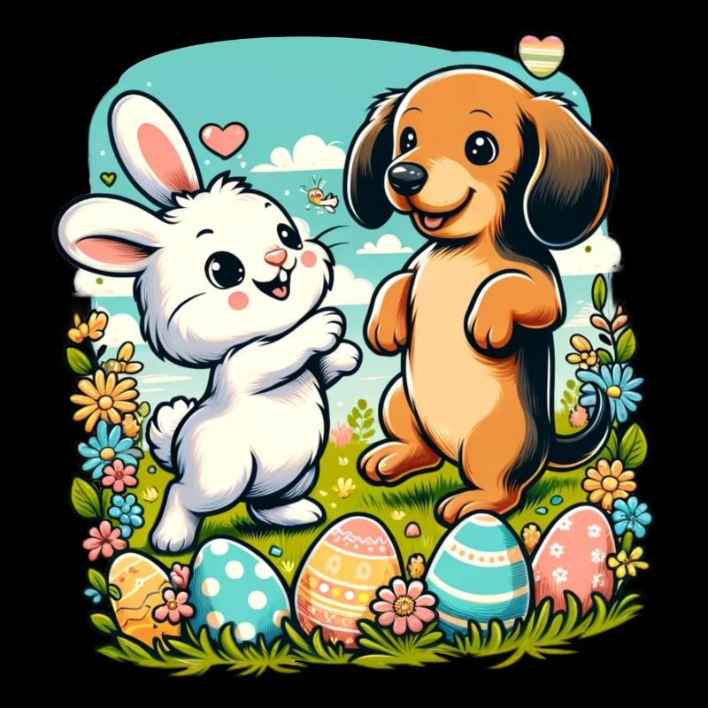 Oster-Hase und Dackel feiern Ostern