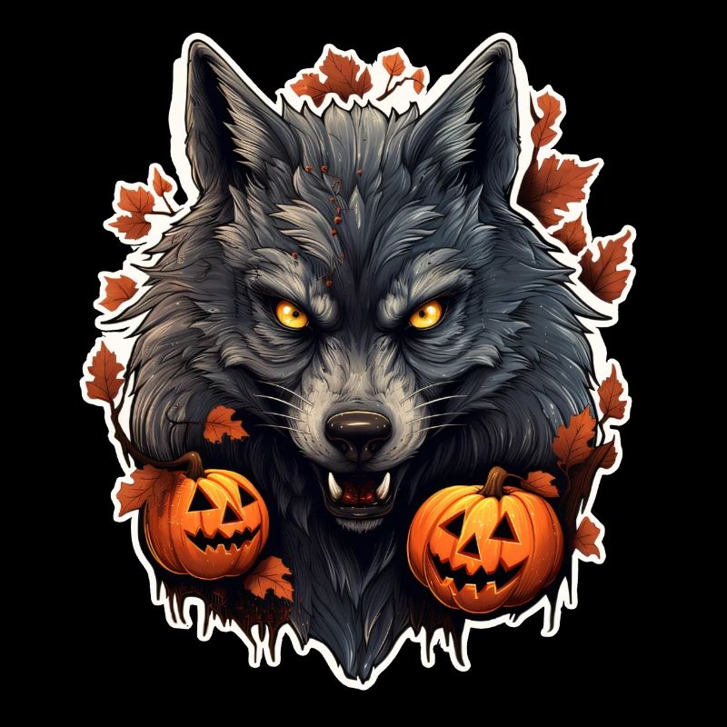 Halloween Wolf with Pumpkin