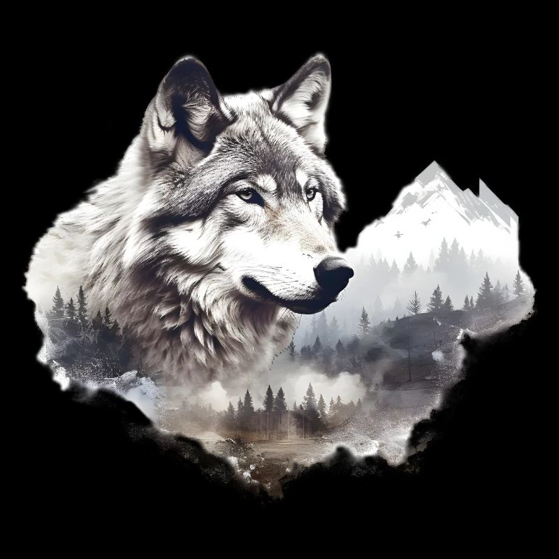 Wolf with mountains