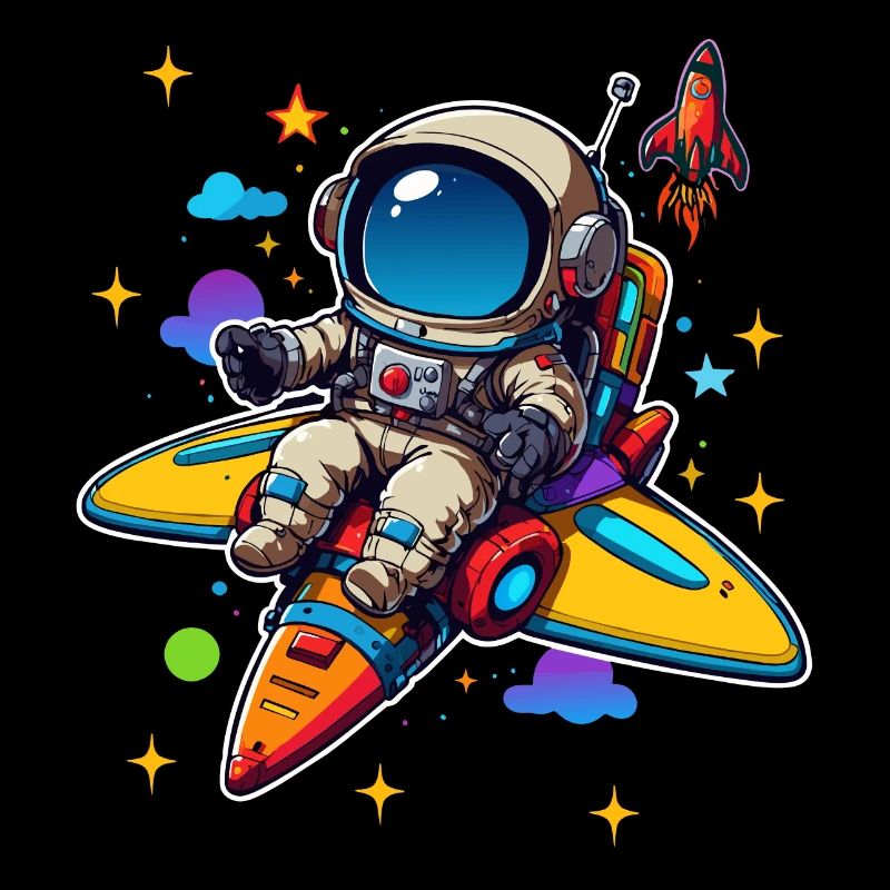 Petit astronaute dans un vaisseau spatial coloré dans l’espace