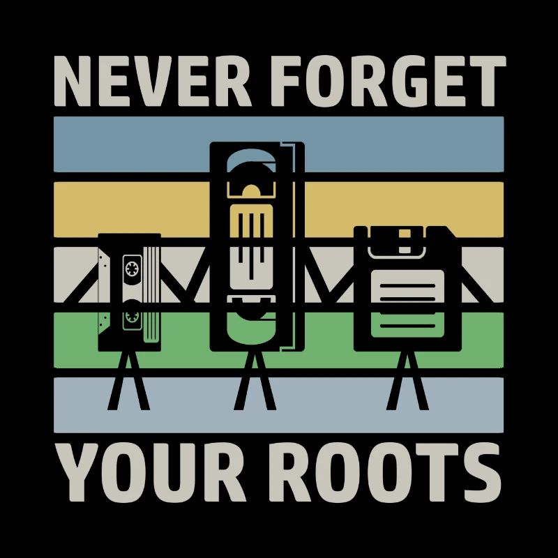 Retro saying technology VHS audio cassette floppy disk