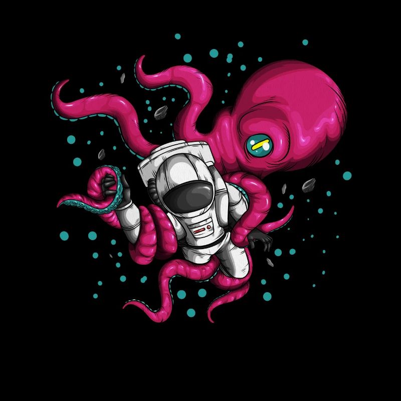 Space costume with octopus alien and cosmonaut