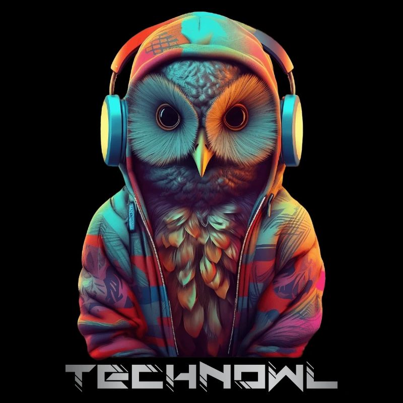 Technowl DJ Party Eule Nachteule Techno Tier