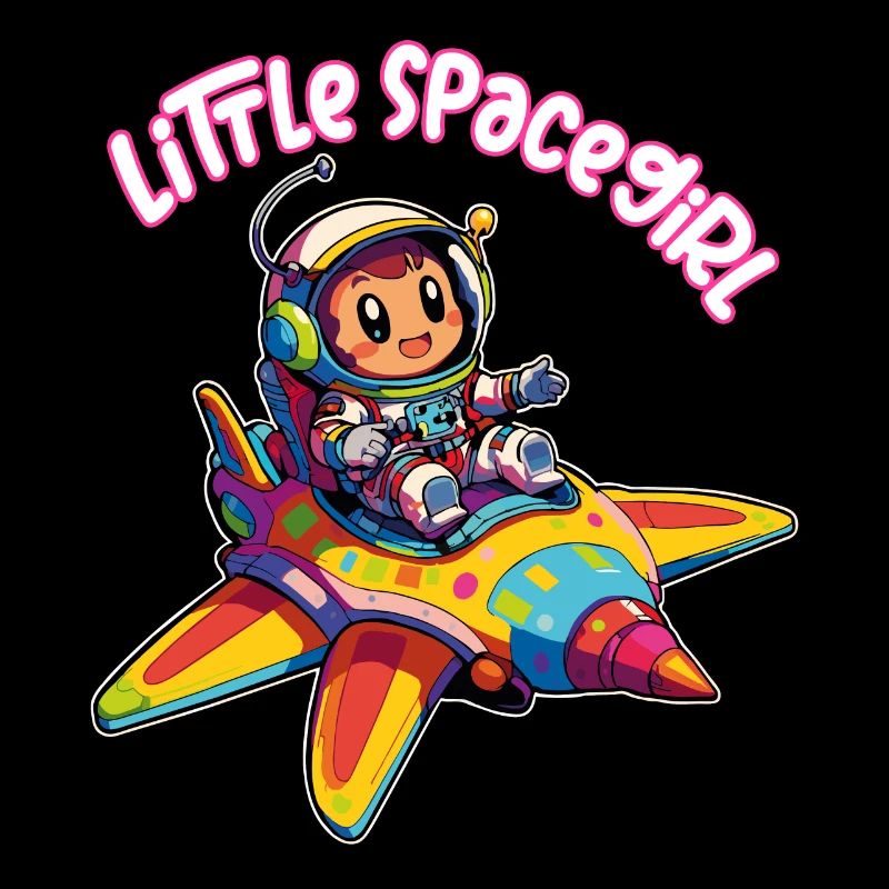 Petite astronaute de l’espace dans un vaisseau spatial coloré