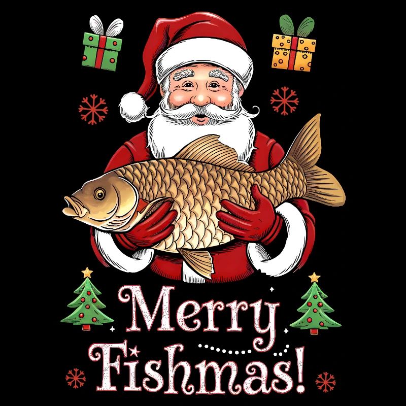 Angler Weihnachtspullover Merry Fishmas Karpfen