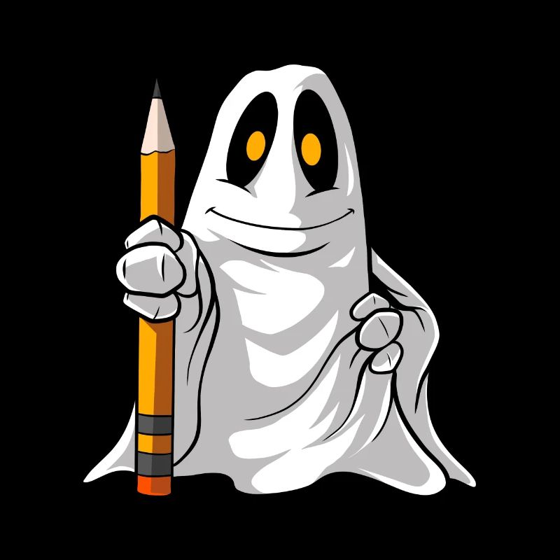 Fantôme mignon de dessin animé avec un crayon