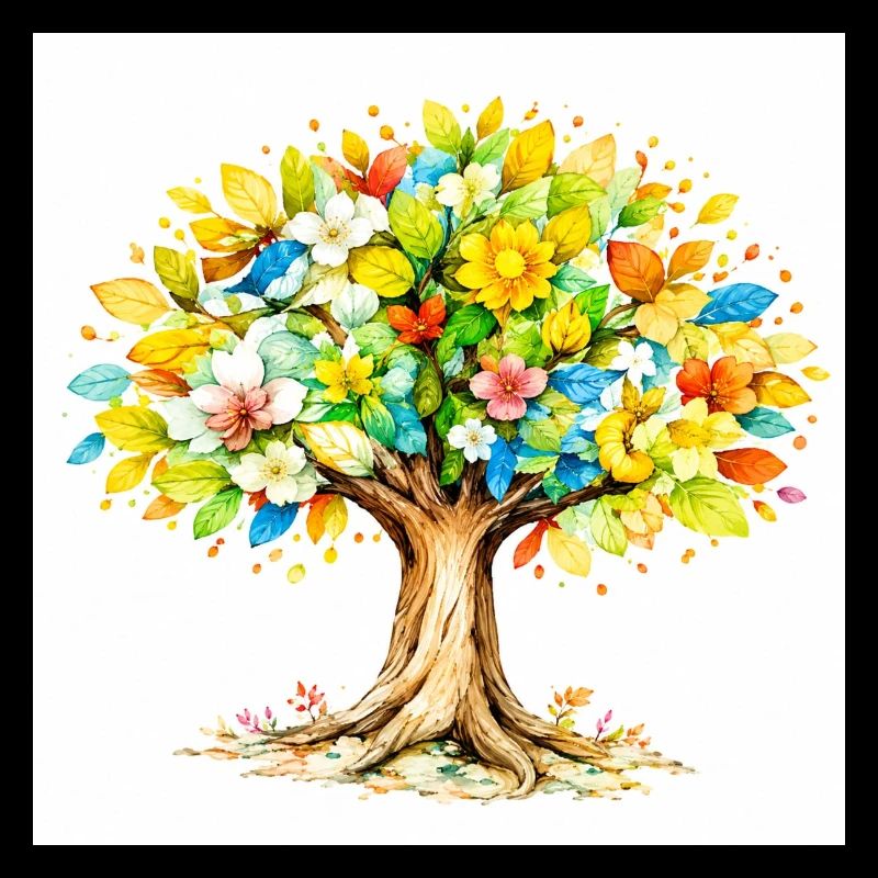 Arbre coloré avec feuillage fleuri