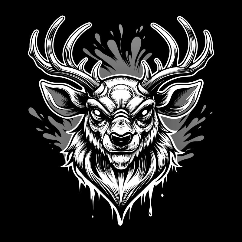 tête de cerf noir et blanc