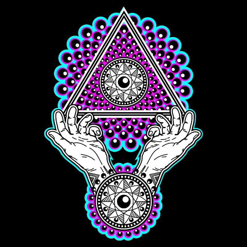 Neon Illuminati Pyramid with Hands - Black Light