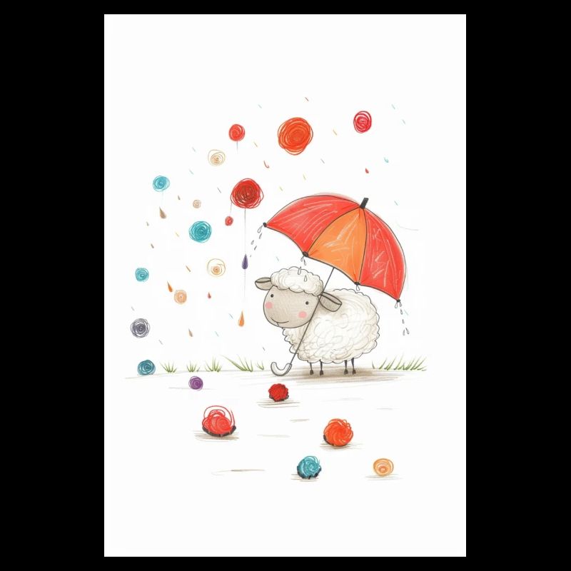 Schaf mit Regenschirm gemalt