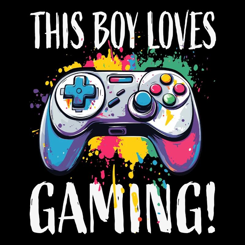 Junge liebt Gaming – bunte Controller-Splash