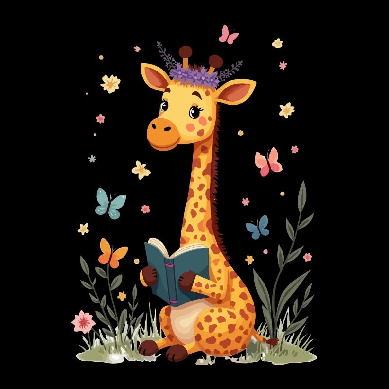 Süße Giraffe liest Buch Blumen Bücherwurm
