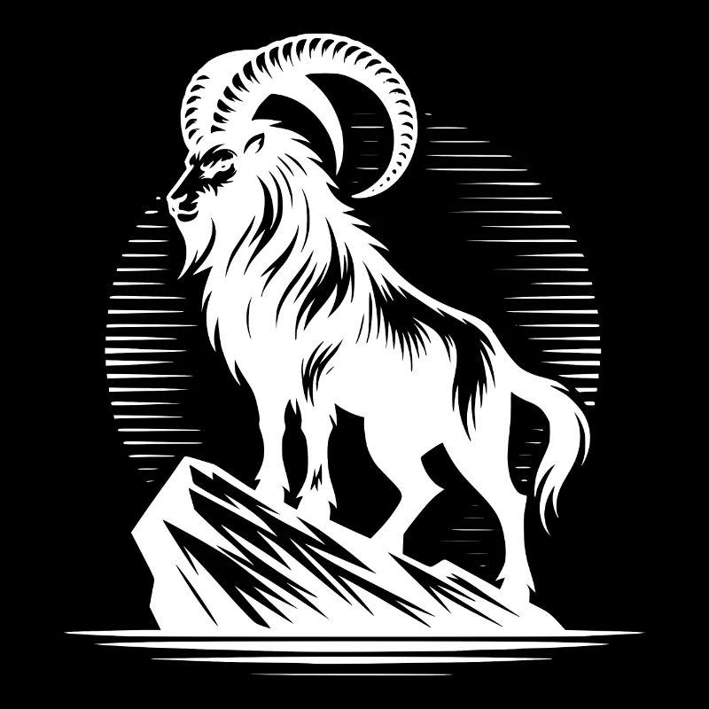 Grimmiger Steinbock mit gewaltigen Hörnern